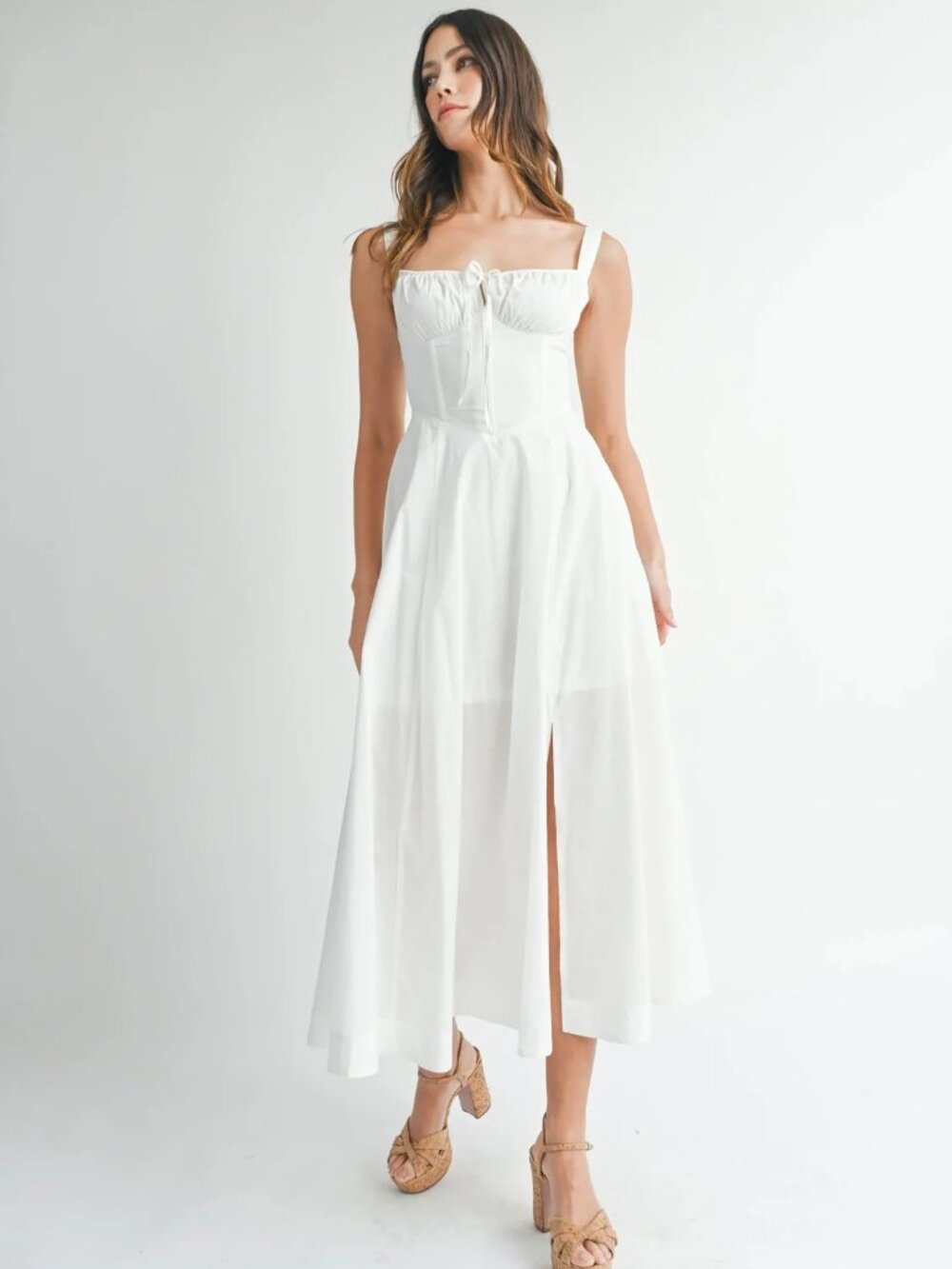Mable Square Neck Cotton Bustier Milkmaid Dress in Black Small